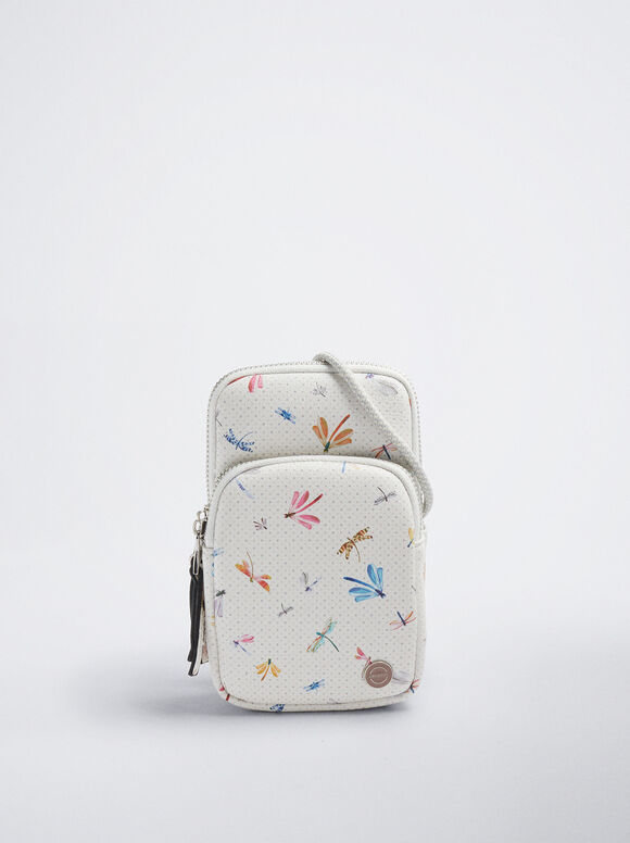 Bolsa para celular com estampa de libélula - Crua
