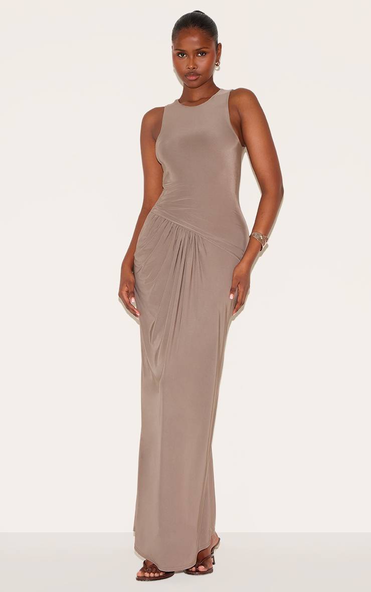 Moka Robe Longue Froncée À Taille Basse En Tissu Slinky Double Épaisseur