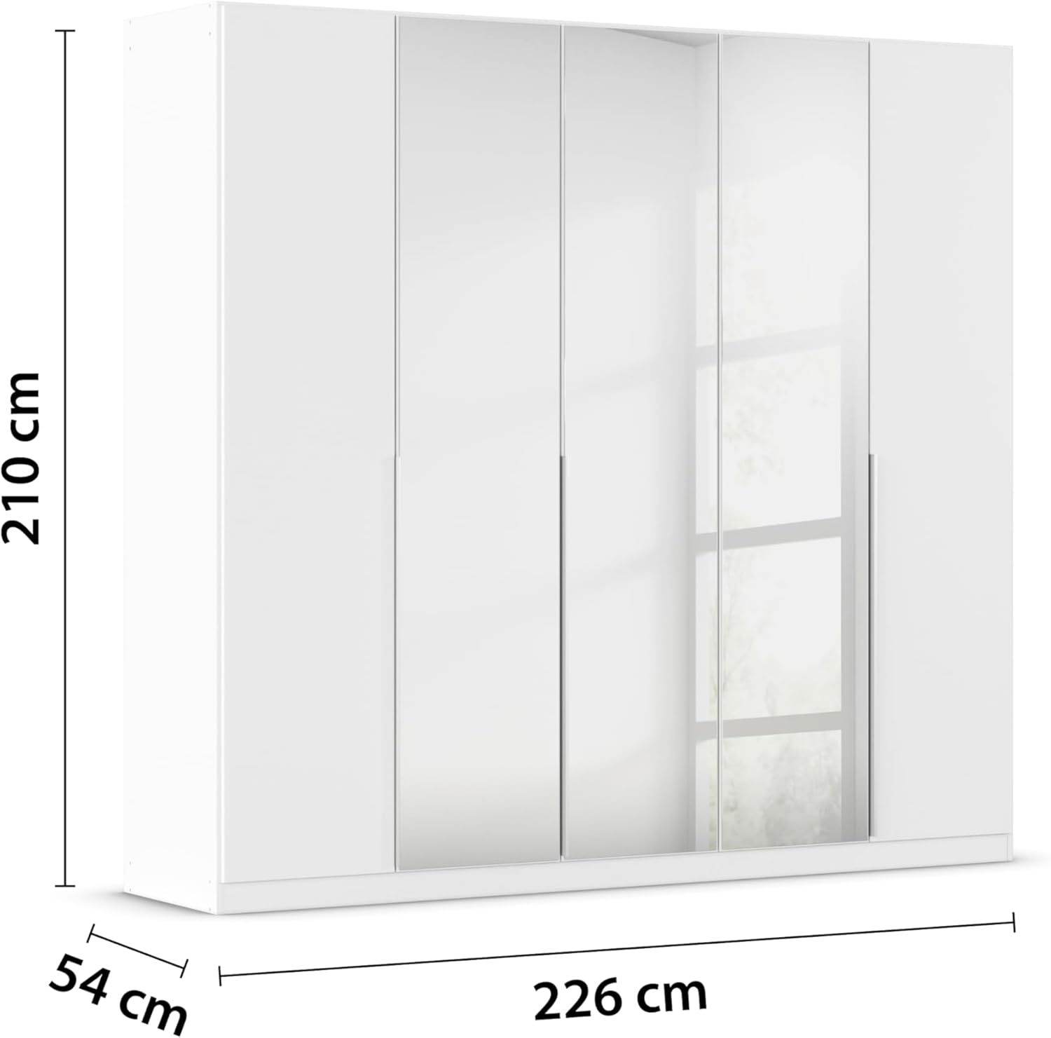 Rauch Möbel Alabama, Kleiderschrank für Schlafzimmer, Kinderzimmer, Wohnzimmer, Garderobe, Flur, 5-türig, mit Zubehör Premium, Farbe Weiß, Breite 226 cm