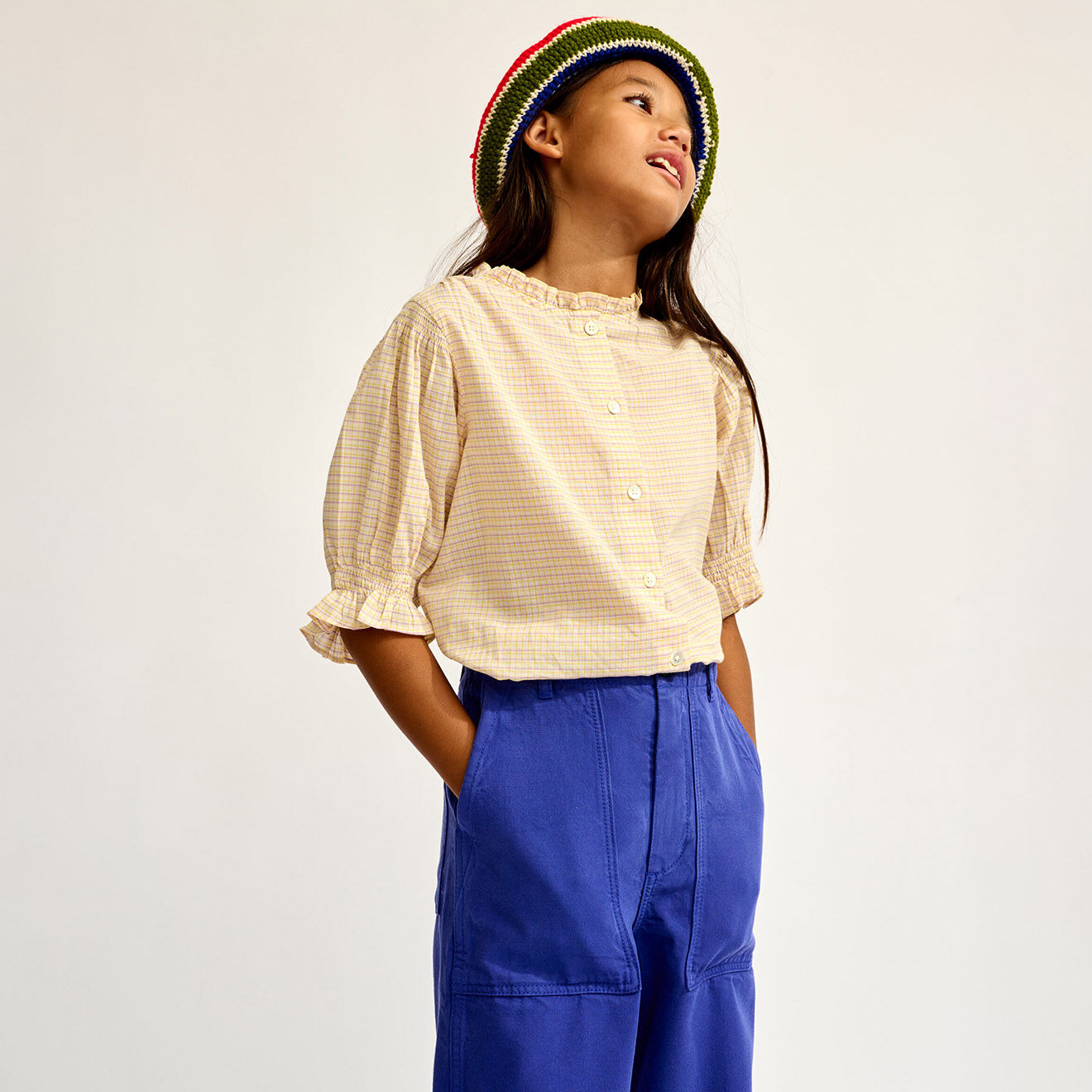 Bellerose Chemise en Voile de Coton Harras à carreaux crème