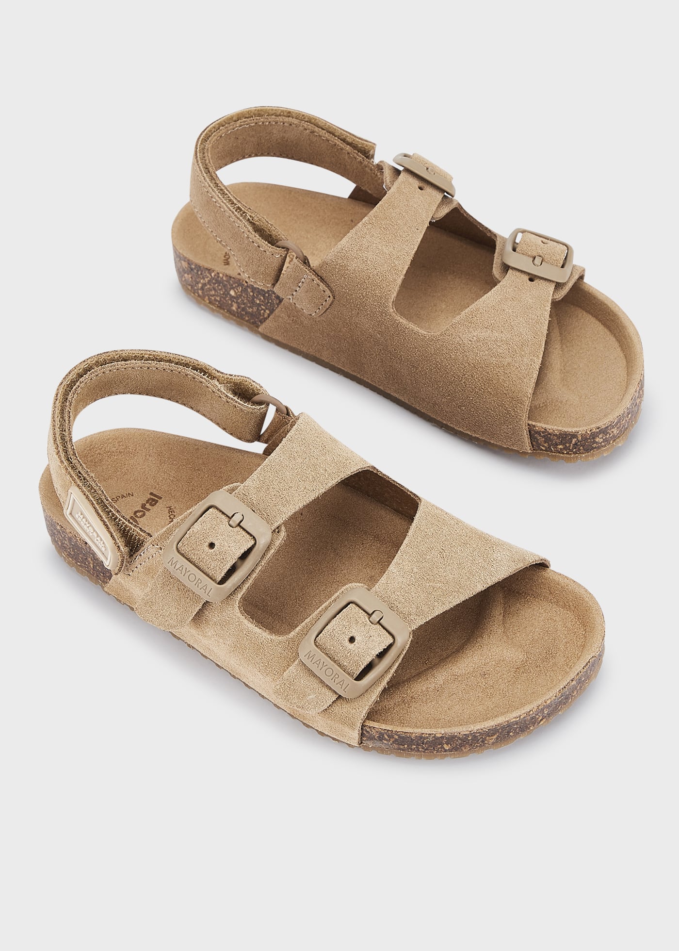 Sandália de couro com fivelas e velcro para bebê