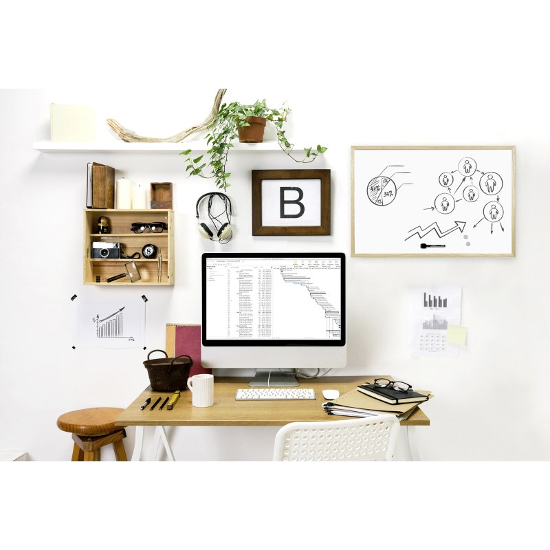 Tableau blanc laqué cadre bois Bi-Office