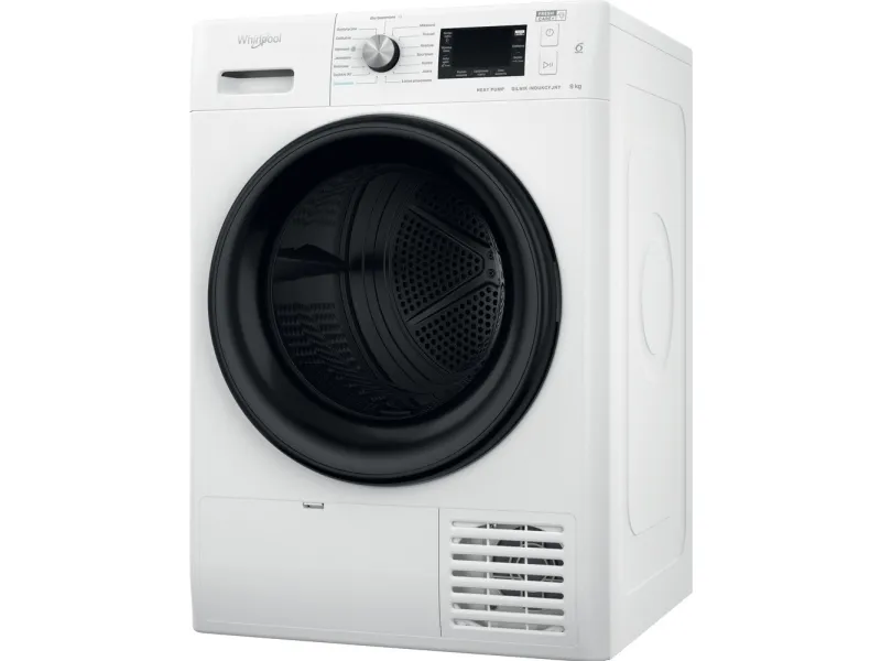 Whirlpool FFT M22 9X2B PL, Fritstående, Front-læsning, Kondensering, Sort, Hvid, Knapper, Dreje, Berøring, Højre