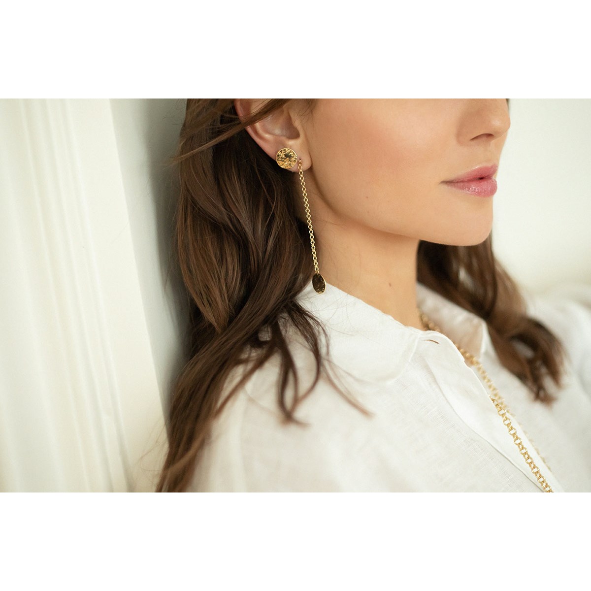 boucles d'oreilles pendantes ronds martelés plaqué argent - HESTIA