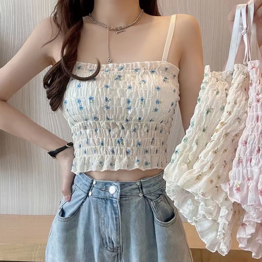 Moon City - Geplooide camisole top met bloemenprint