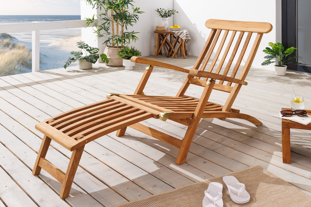 Massive Gartenliege EMPIRE TEAK 175cm natur Teakholz Deckchair verstellbar