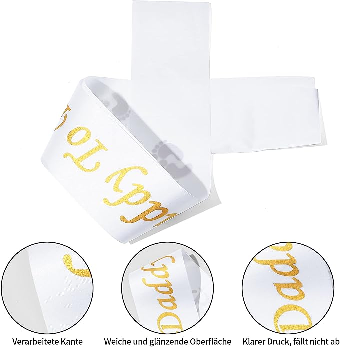 (2er Set) Baby Shower Party Accessoire Gender Reveal Schärpe Mummy to Be / Daddy to Be - Weiss / Gold