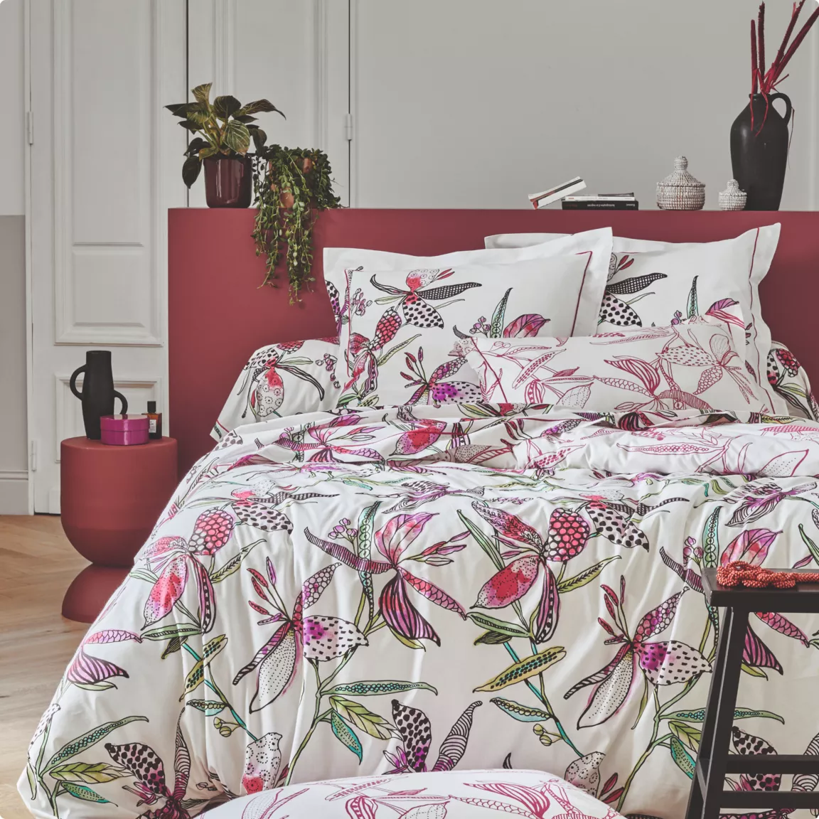 Taie d'oreiller carrée coton (65 x 65 cm) Pénélope Rose
