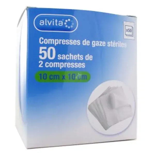 Compressas de gaze Alvita 10 x 10 cm, pacote com 50 unidades (2 pacotes).