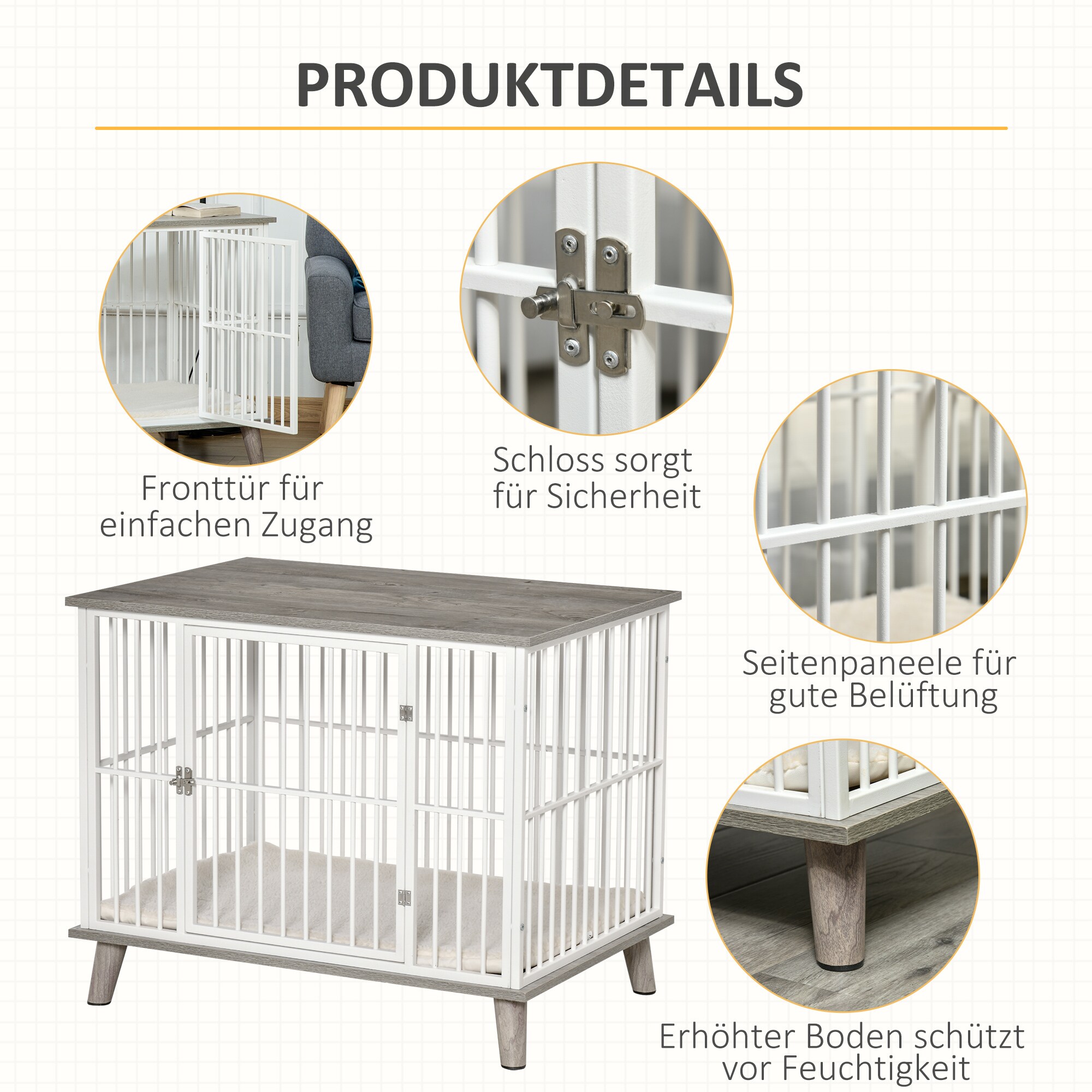 PawHut Hundekäfig mit erhöhtem Design bunt 86B x 60T x 70H cm