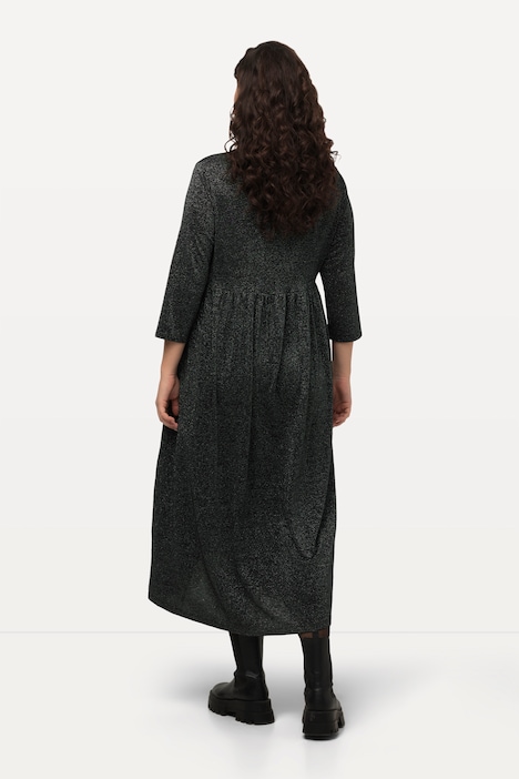 Jersey-Midikleid, Metallic-Effekt, Rundhals, Halbarm