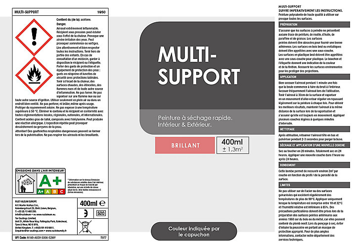 Peinture aérosol multisupport brillant rouge 400ml