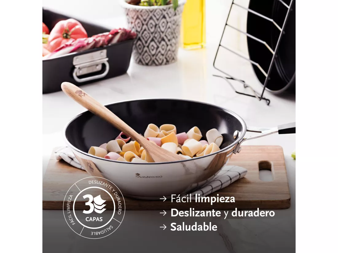 Set de 3 Poêles Ø20Ø24Ø28cm et Wok Ø28cm en aluminium forgé + 4 Protections SMART MasterPRO