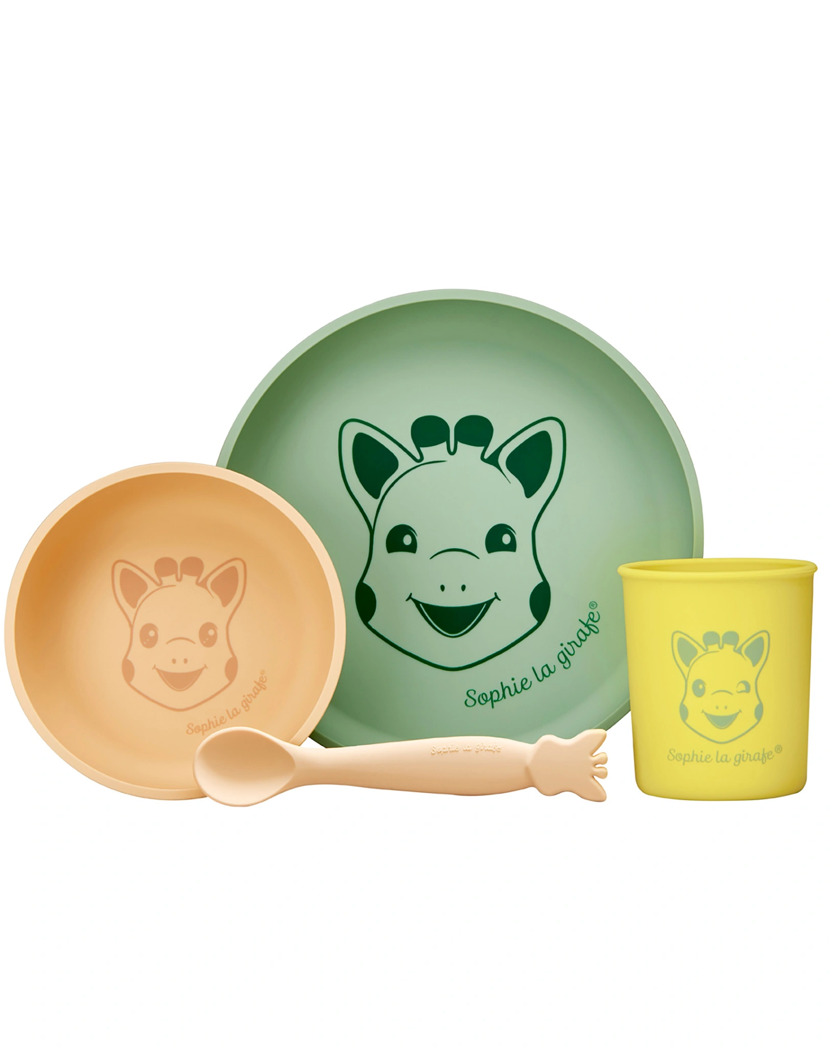 Silikon-Geschirr-Set SOPHIE LA GIRAFE® 4-teilig in gelb/apricot