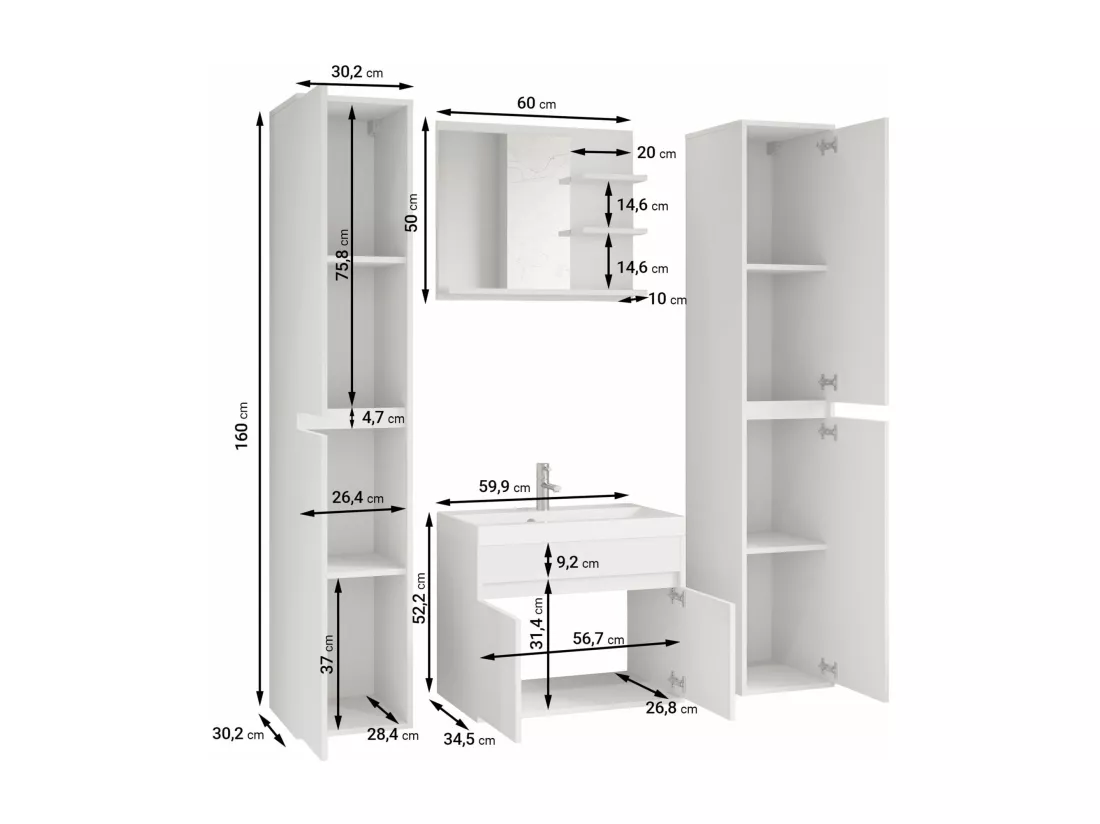 Ensemble de salle de bain XL - avec meuble sous-vasque Matera/Châtaigne - LUANI