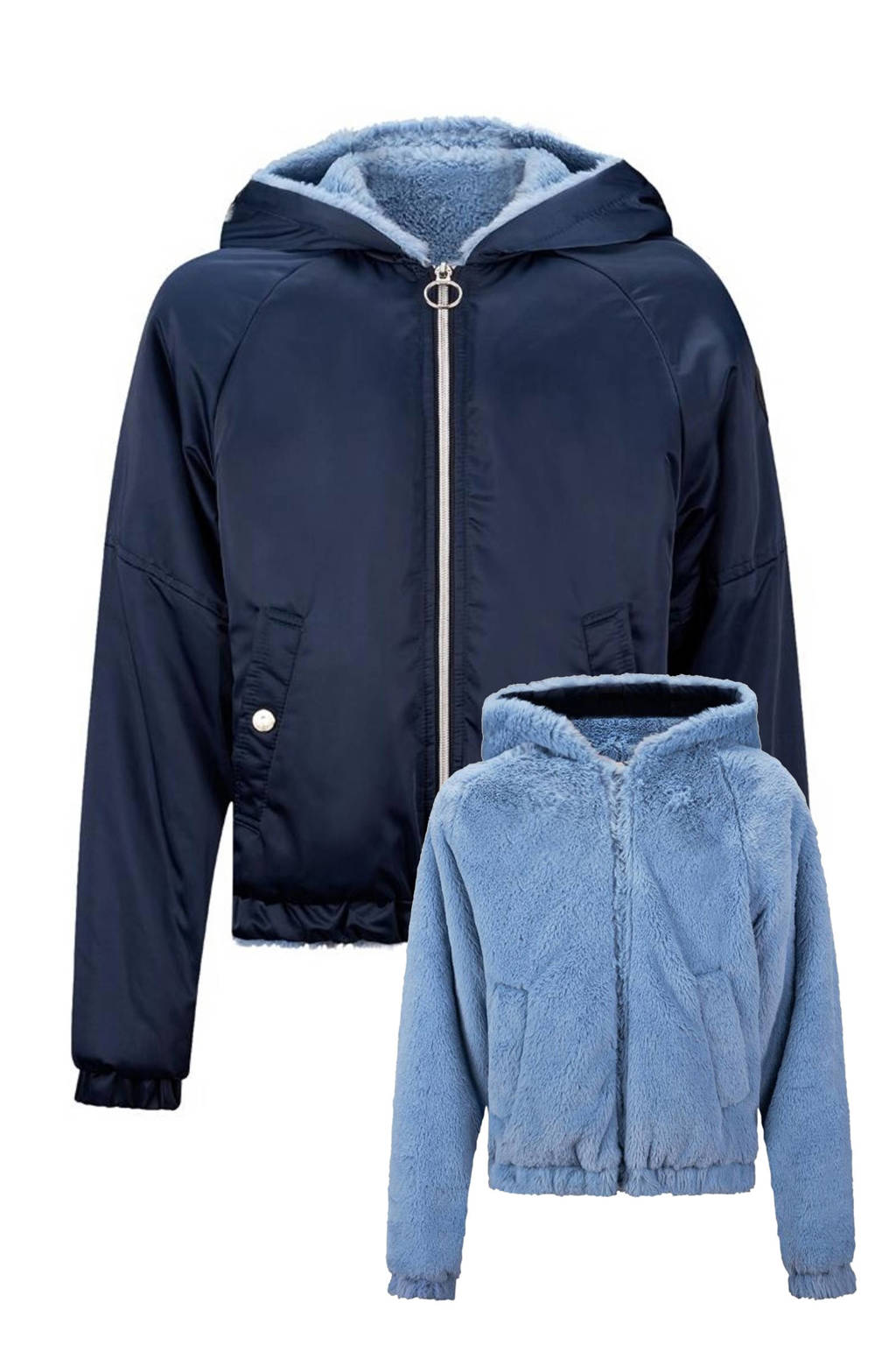 Retour Jeans reversible imitatiebont winterjas Mia donkerblauw/lichtblauw