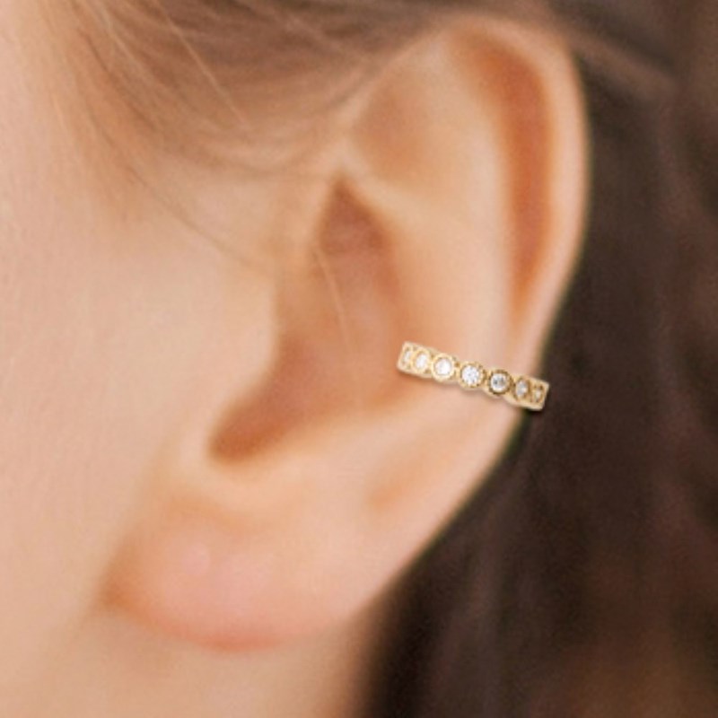 Clip d'oreille earcuff fil serti d'oxydes de zirconium Plaqué OR 750 3 microns