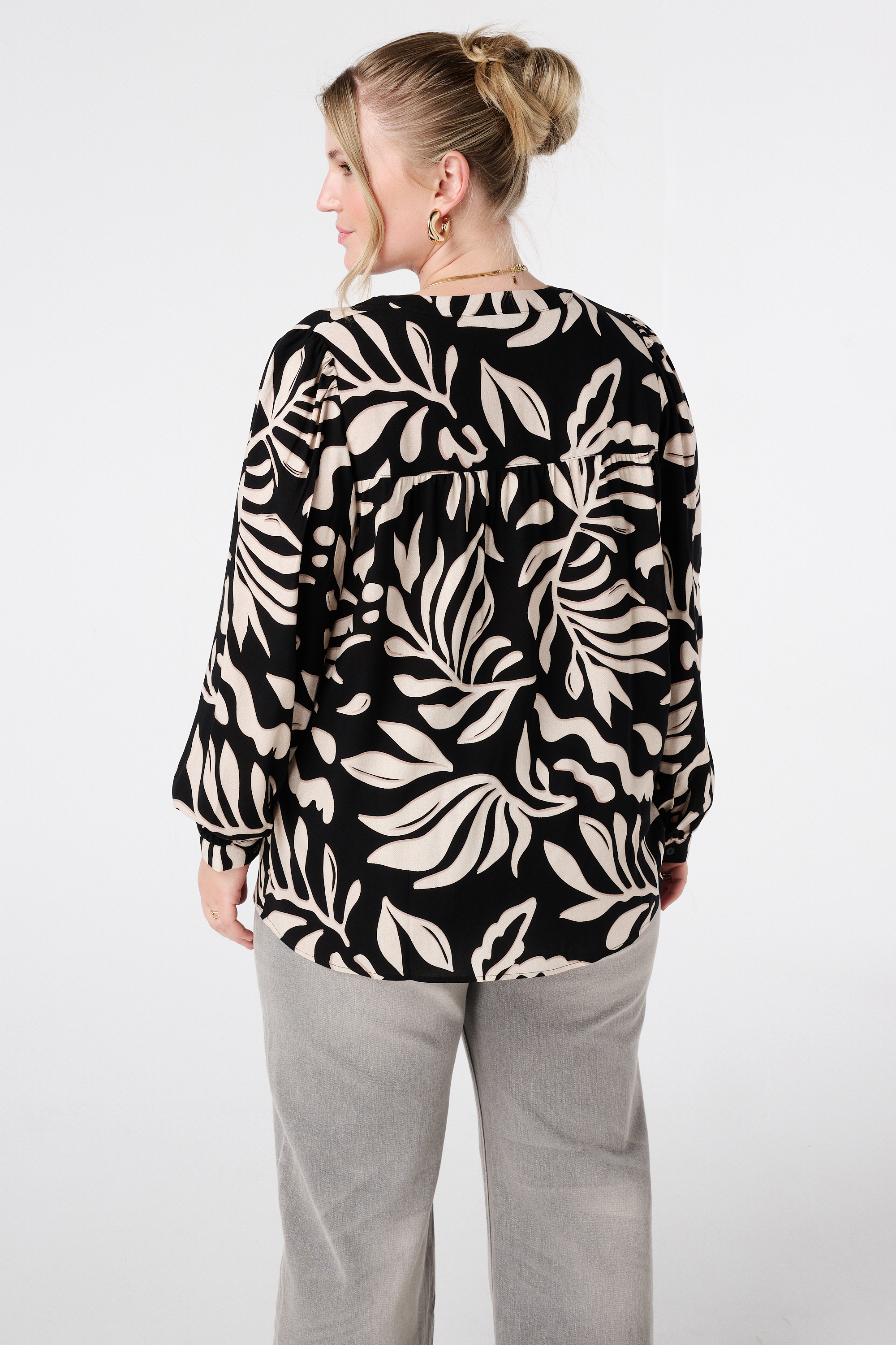 Blouse met print en klosjes Multi Neutraal