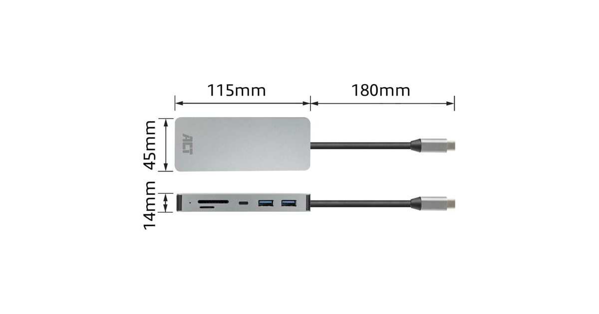 ACT ConnectivityUSB-C 4K docking station voor 1 HDMI monitor, ethernet, USB-C, USB-A, cardreader en PD pass-through  (Aluminium)
