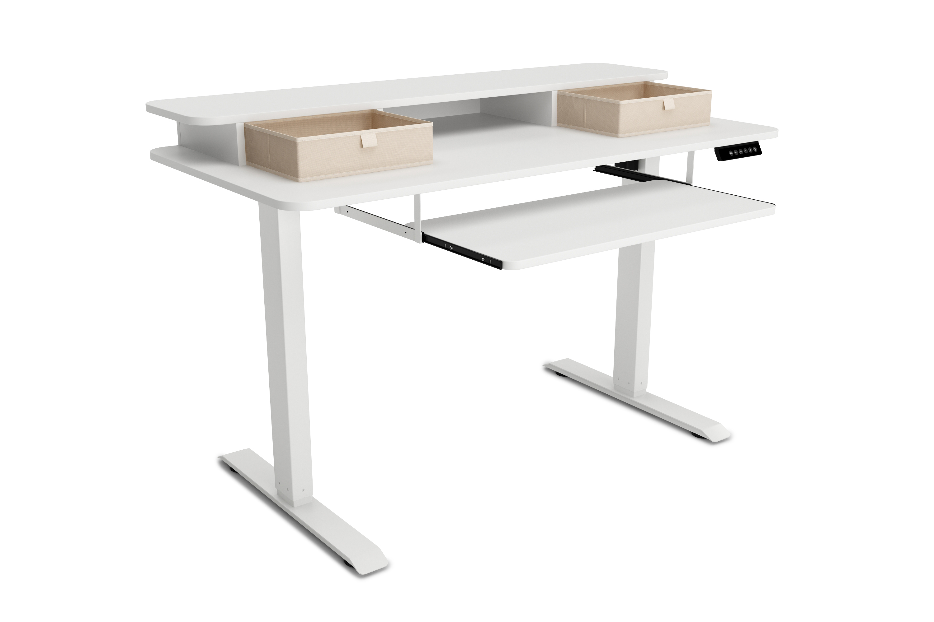 Stehpult elektrisch mit Ablage + Tastaturfach weiss 120 x 60 cm