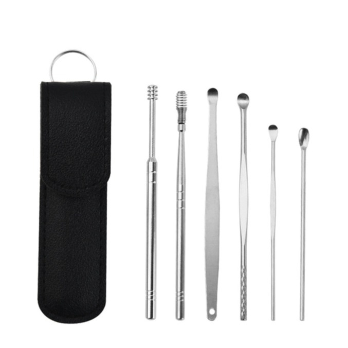 (6-tlg. Set) Wiederverwendbare Edelstahl Ohren Stäbchen Ohrenschmalz Entferner - Silber