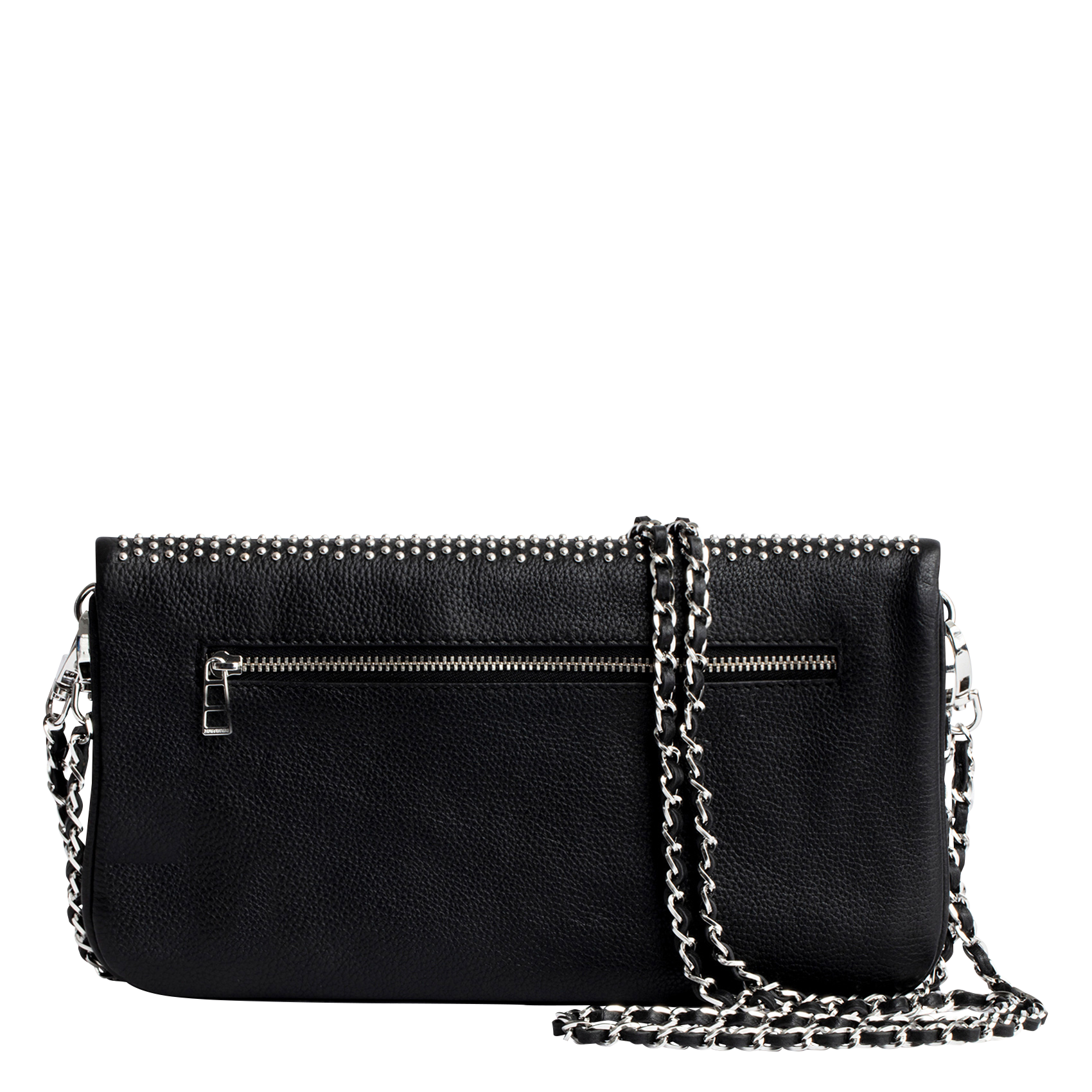ROCK - Pochette à clous plumetis en cuir grainé| Noir