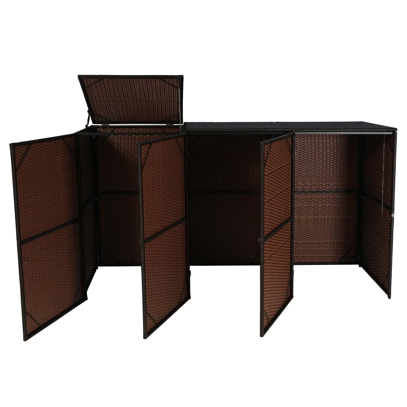 3er-Mülltonnenverkleidung MCW-E25, Mülltonnenbox Mülltonnenabdeckung, Poly-Rattan 3x120l ~ braun