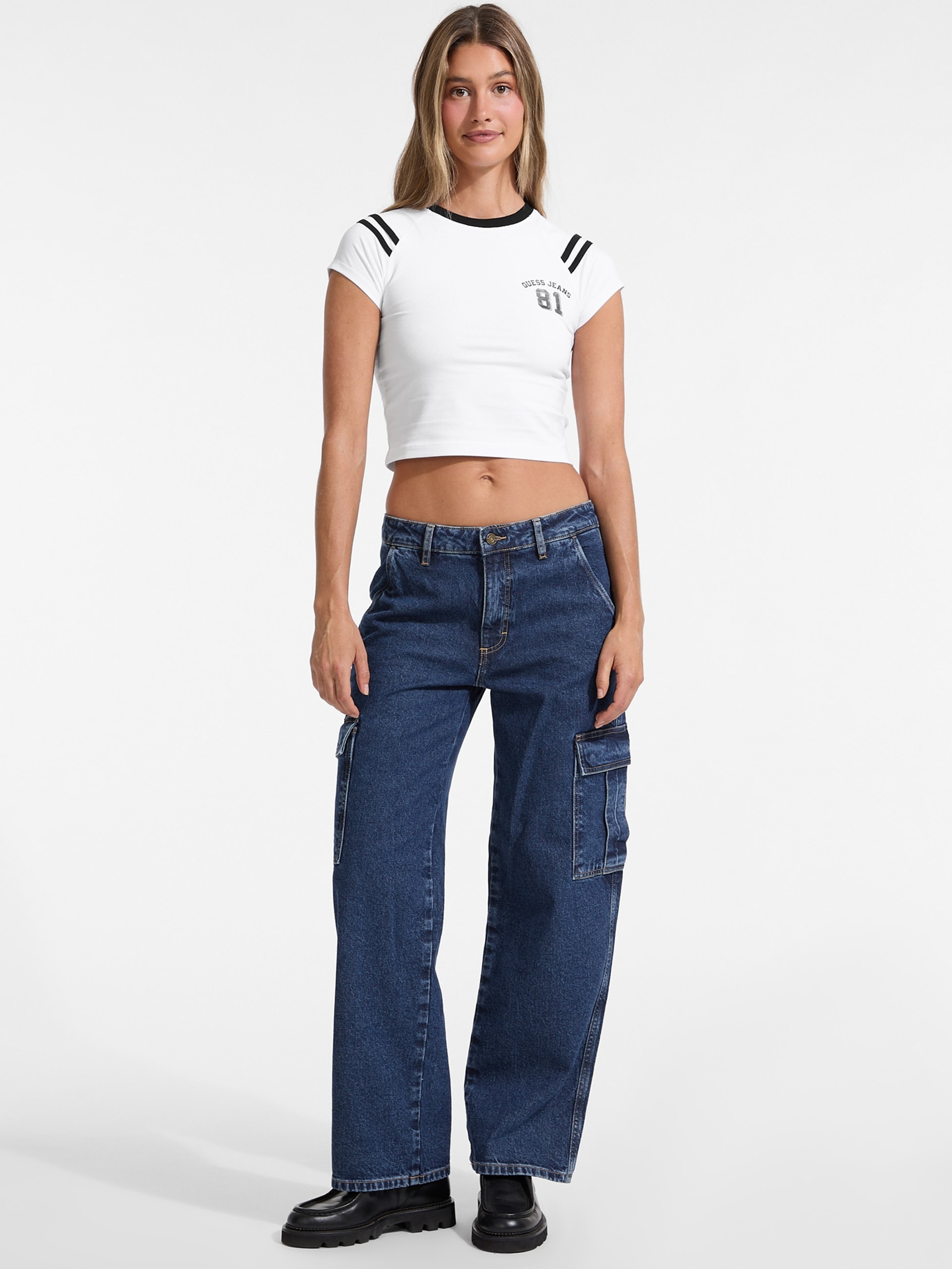 Calça jeans cargo reta G10