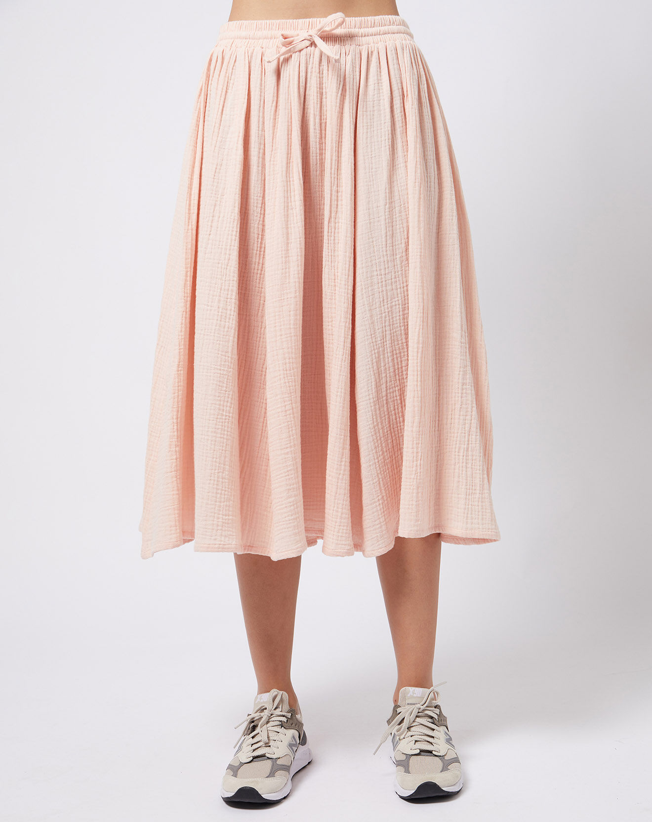 Esprit Jupe midi en Gaze de coton rose clair/pêche