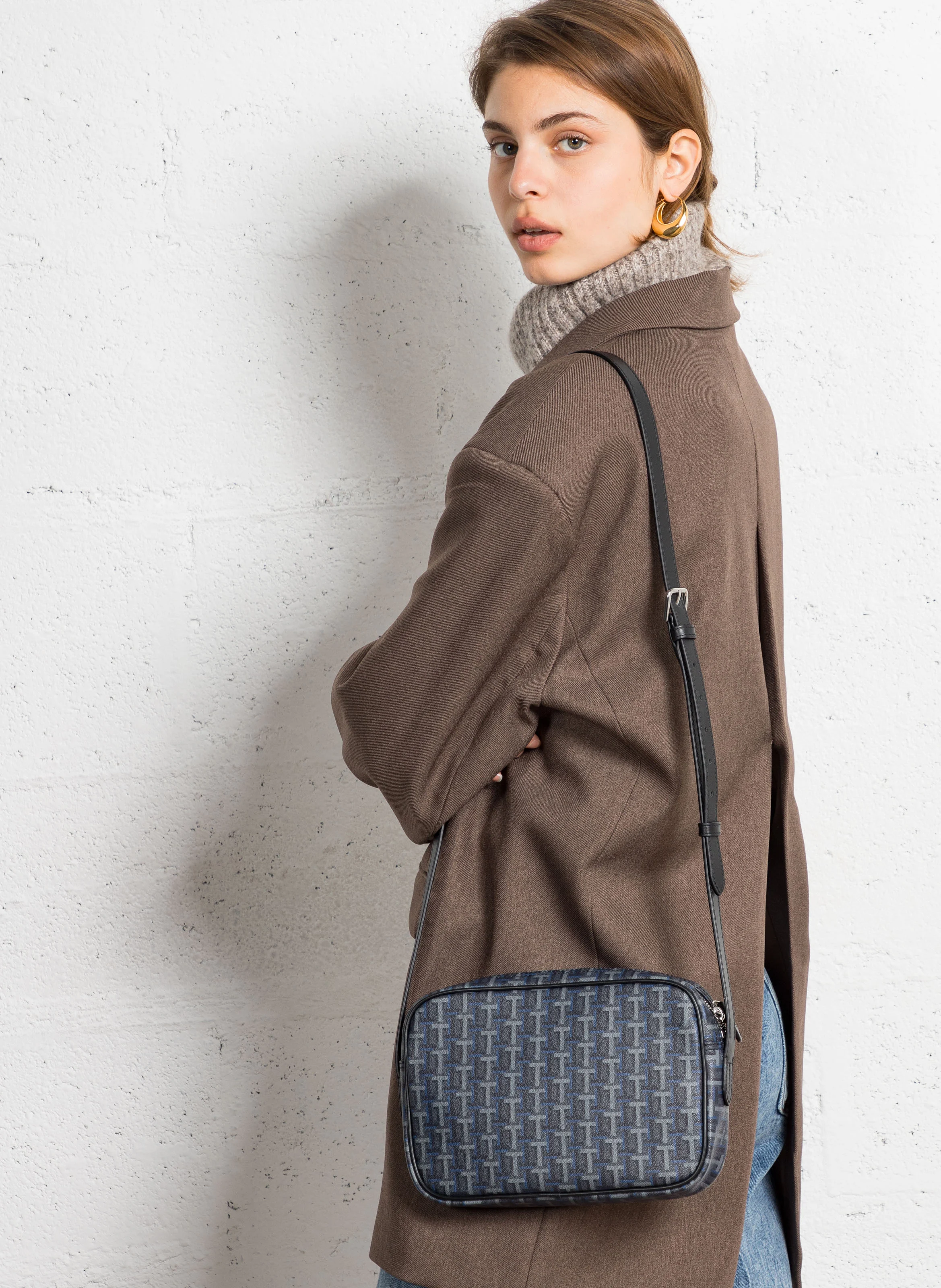 CAMILLE - Sac bandoulière imprimé en toile| Marron