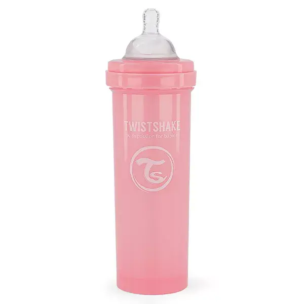Mamadeira anticólica Twistshake rosa pastel +4 meses 330ml