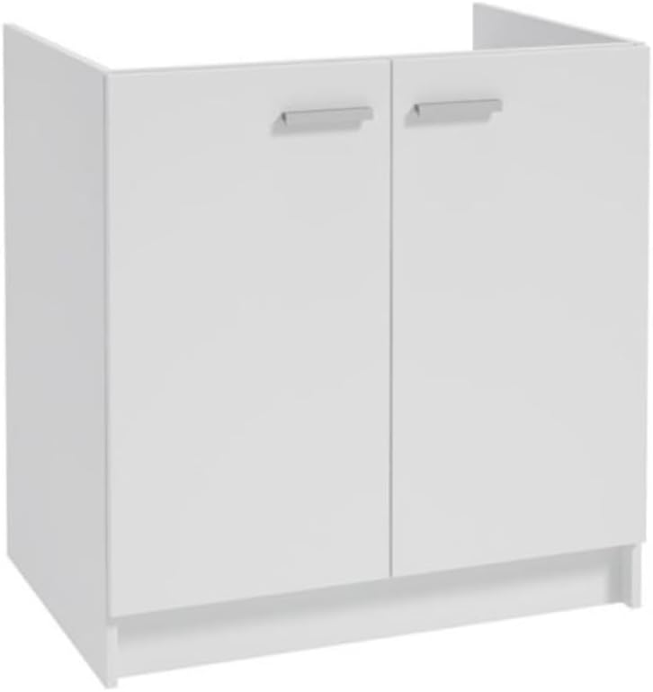 Möbel Spüle mit Unterschrank 80 cm Weiß Küchenspüle 2-Kammer & Edelstahl-Spülbecken kompakter Spülenunterschrank für Küche, Standschrank 49 cm Tiefe Siphon Montagefertig