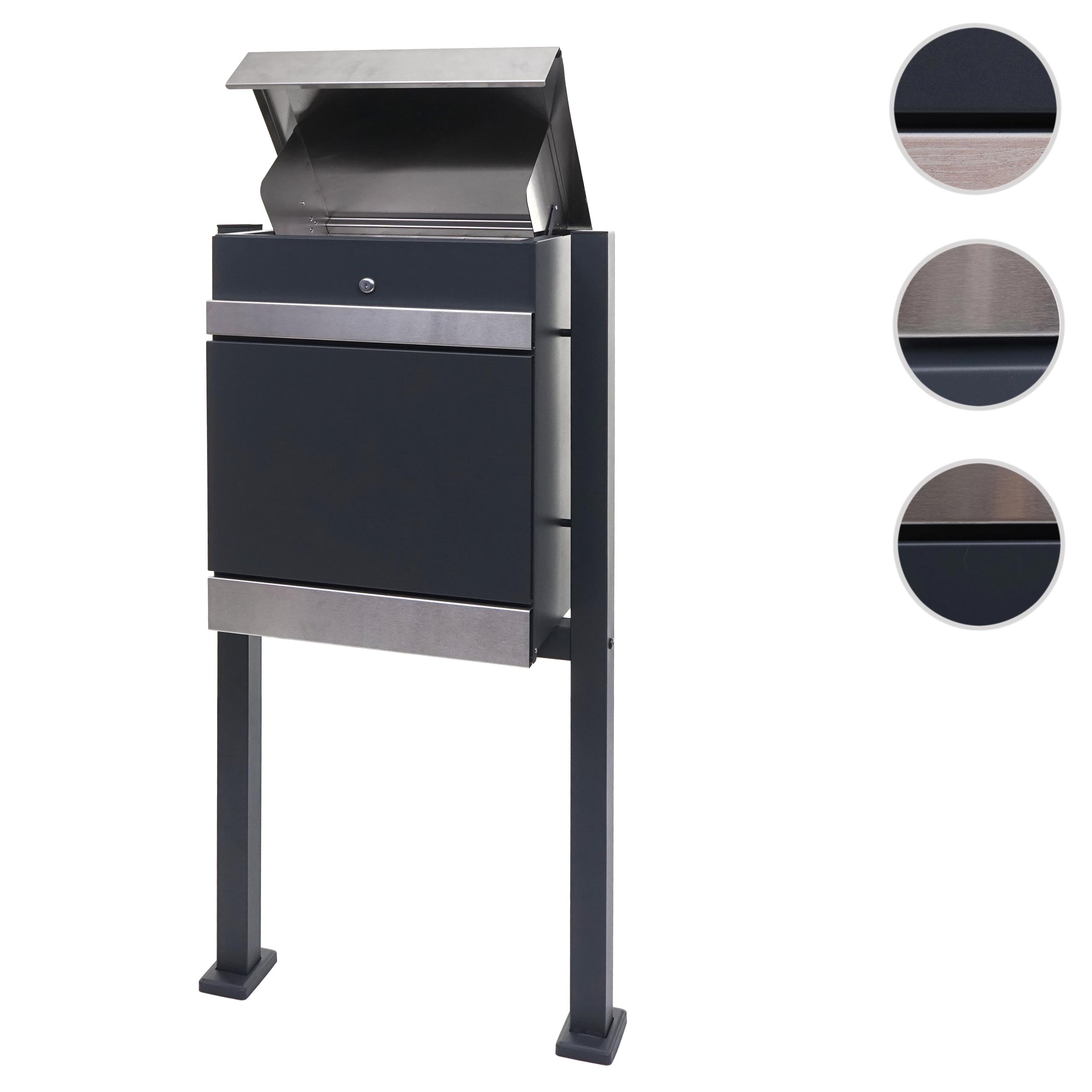 Paketkasten mit Standfuß MCW-K41, Paketbox Paketstation Standbriefkasten, Metall ~ Edelstahl verzinkt anthrazit