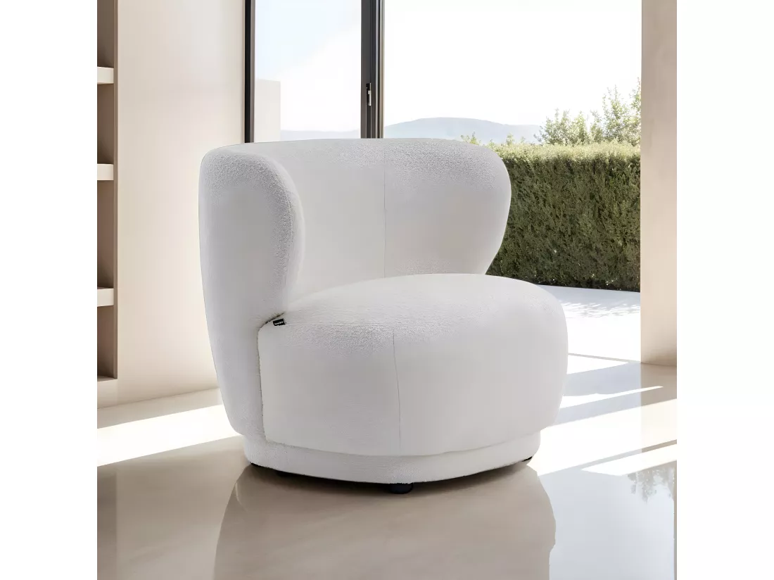 Fauteuil en tissu bouclette écru - Ester