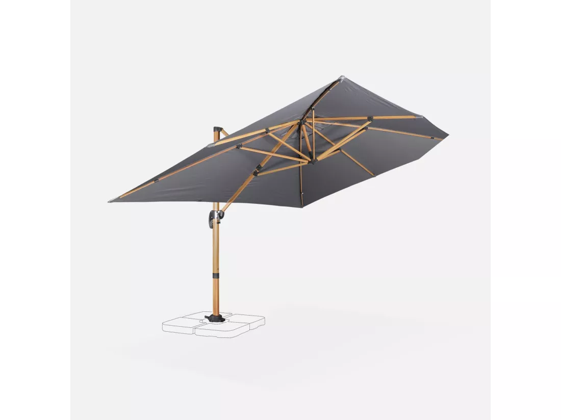 Parasol déporté rectangulaire 3x4m - Wimereux - gris- Parasol excentré inclinable dans 5 positions. rotatif à 360°.