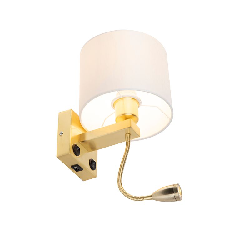 Gouden wandlamp USB met witte kap - Brescia Combi