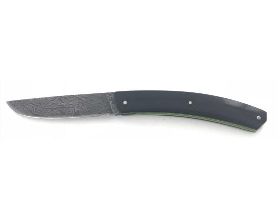 Julien Bailon - Le Thiers Damas Avakian modèle Grenaille - G10 Noir - Intercalaire Vert Pomme Couteau de Poche Le Thiers par Baillon