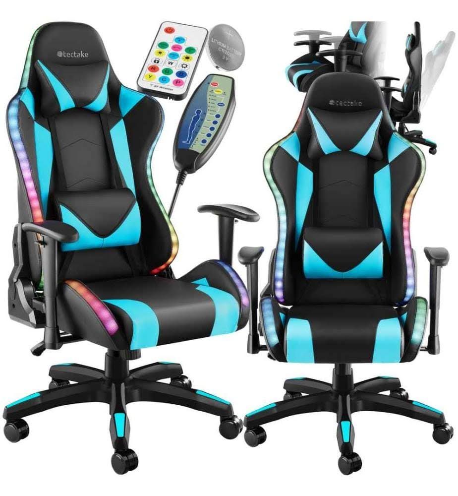 tectake Gamingstuhl Tartaros, LED, Massagefunktion - Schwarz/Schwarz