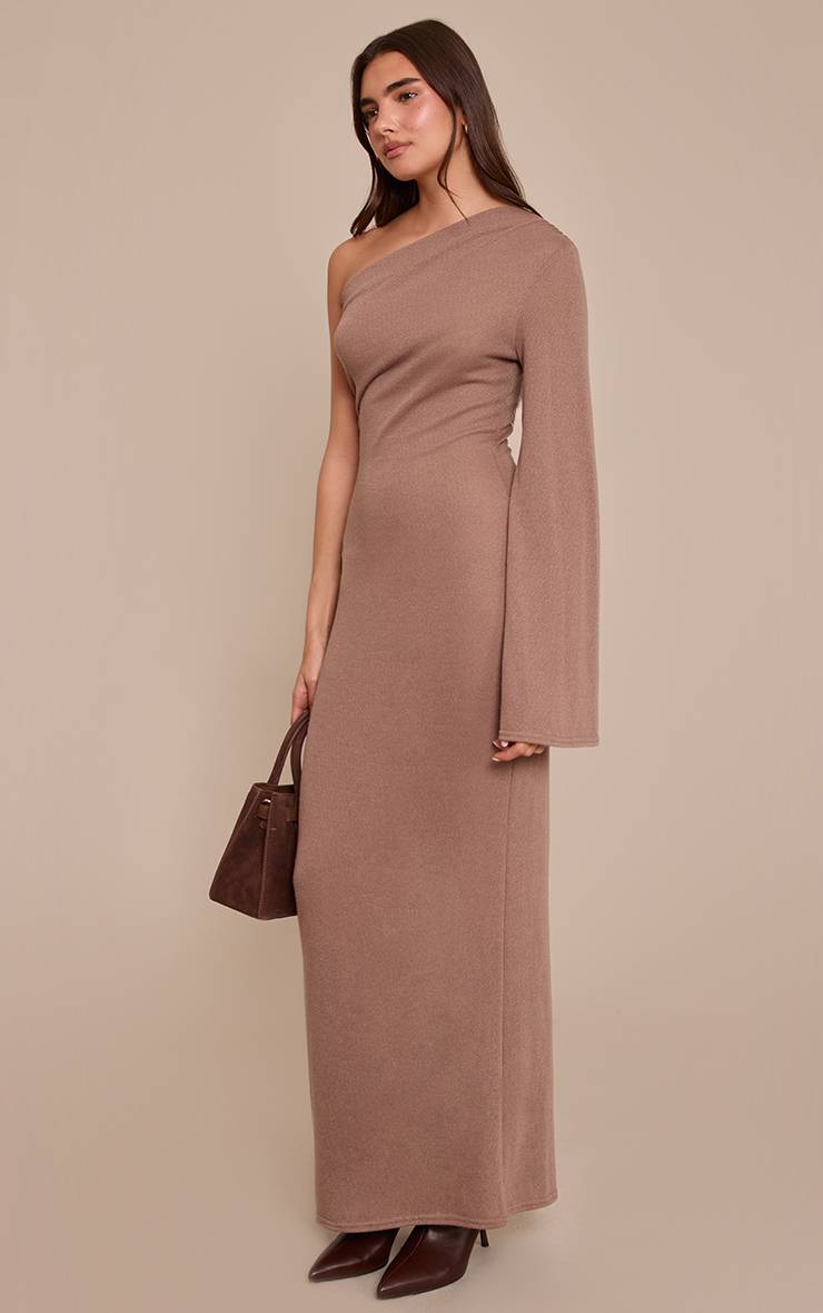 Taupe Robe Maxi Asymétrique En Jersey Texturé