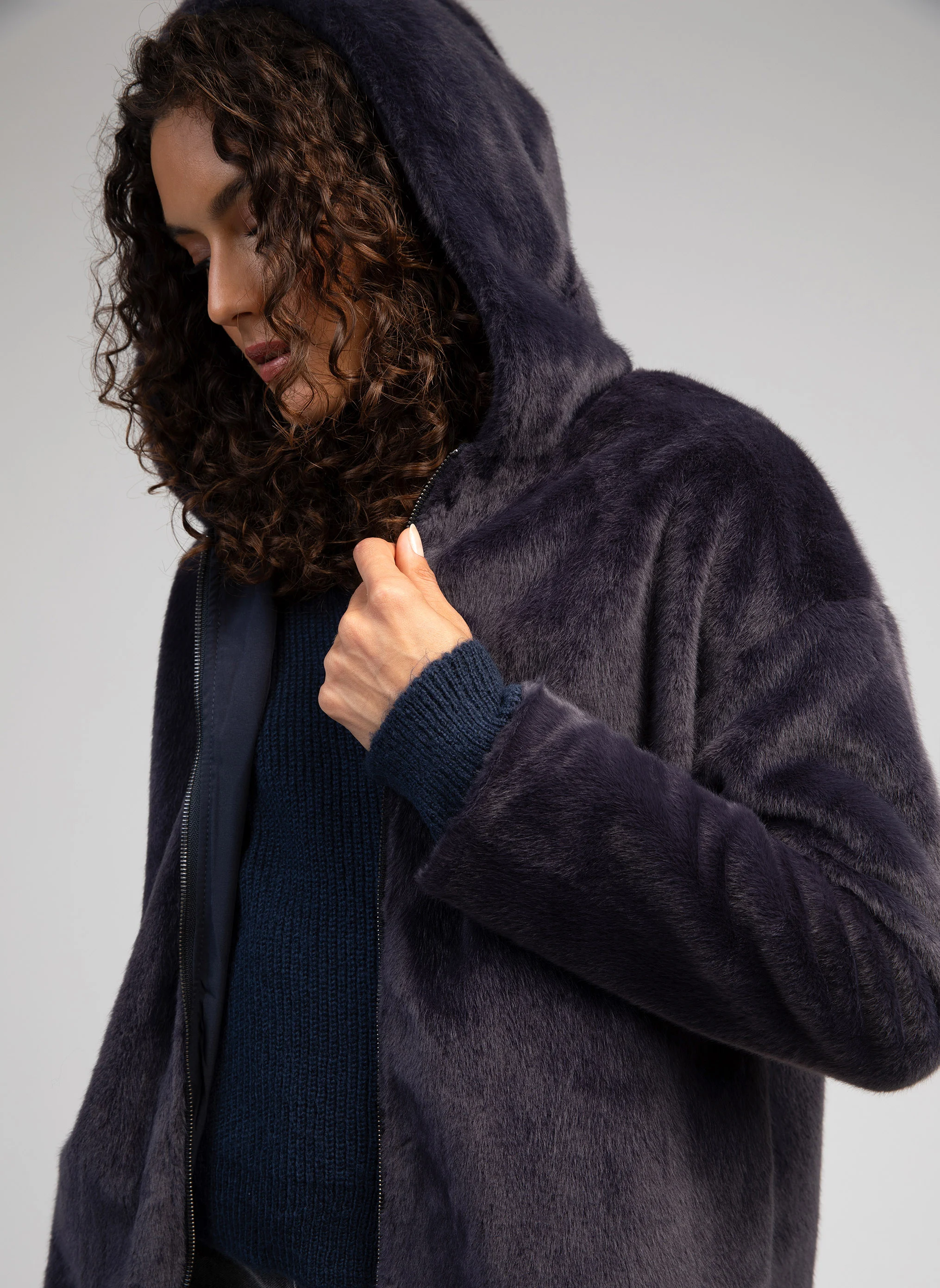 HEMERA - Veste droite en fourrure synthétique | Bleu