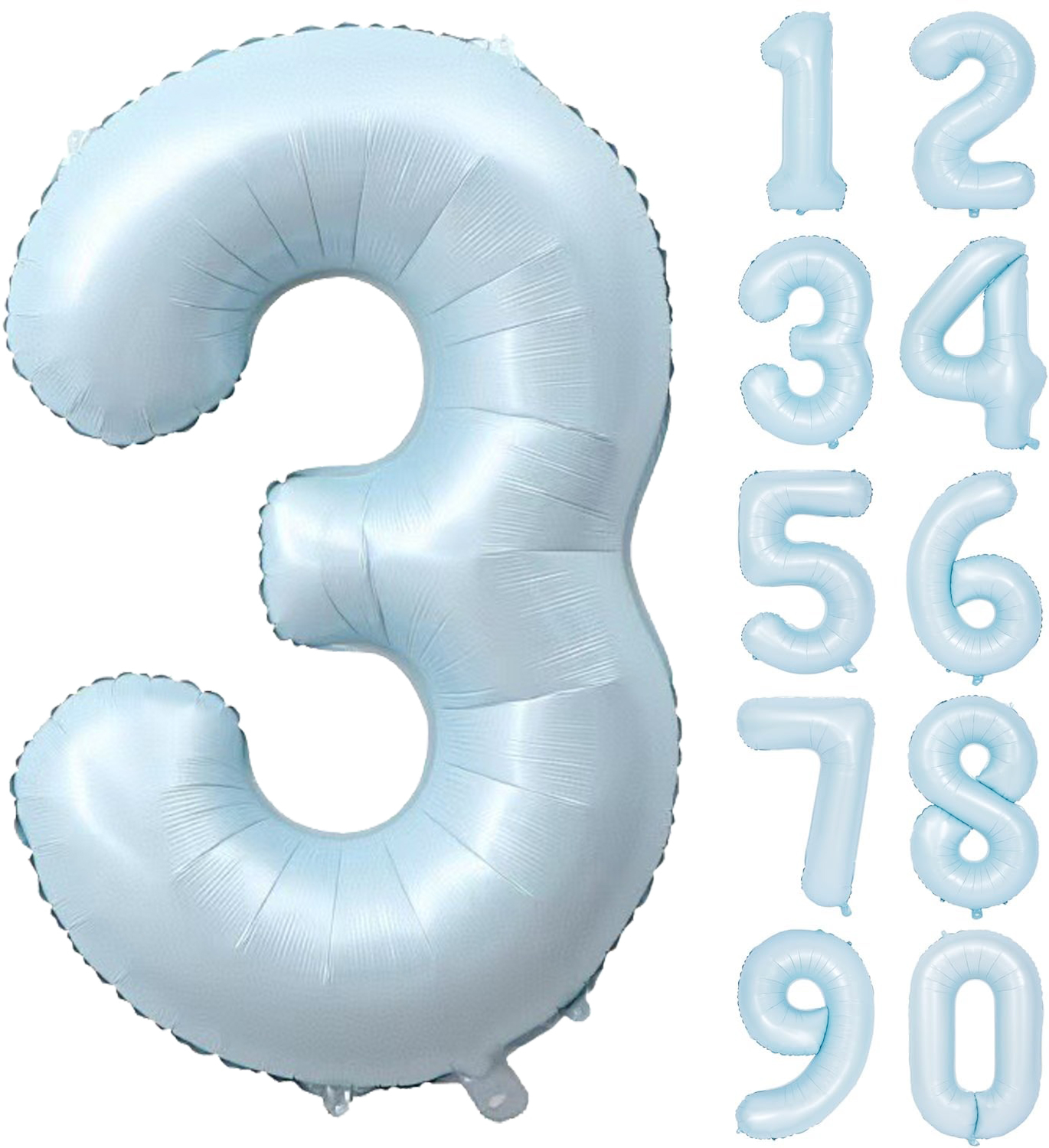 (90cm) Zahlen Ballon Geburtstags Party Luftballon Folienballon - Zahl 3 / Pastell Blau