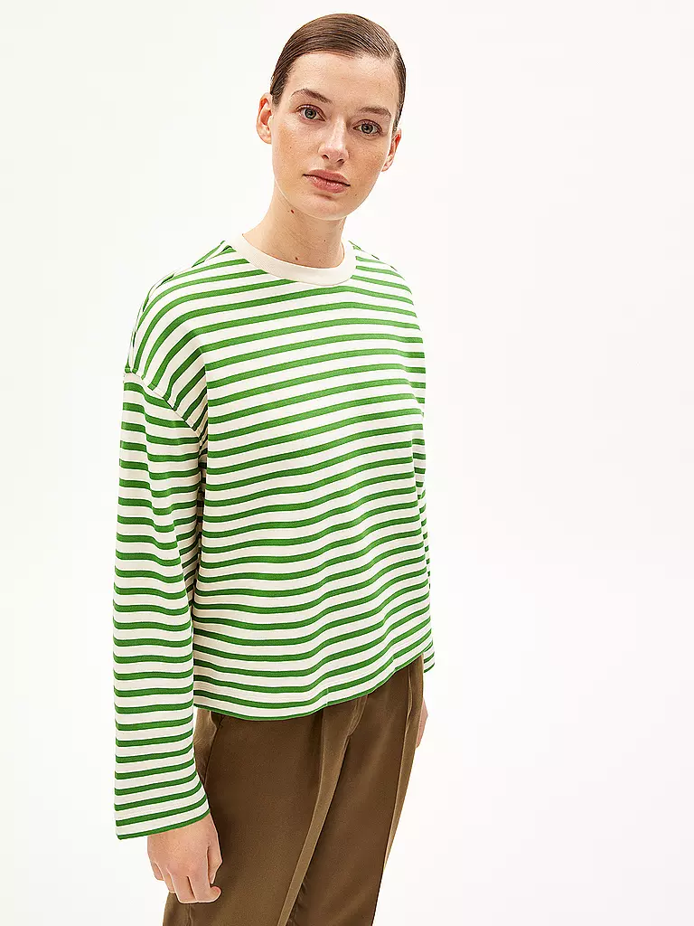 ARMEDANGELS Sweater Oversized Fit FRANKAA  STRIPES grün