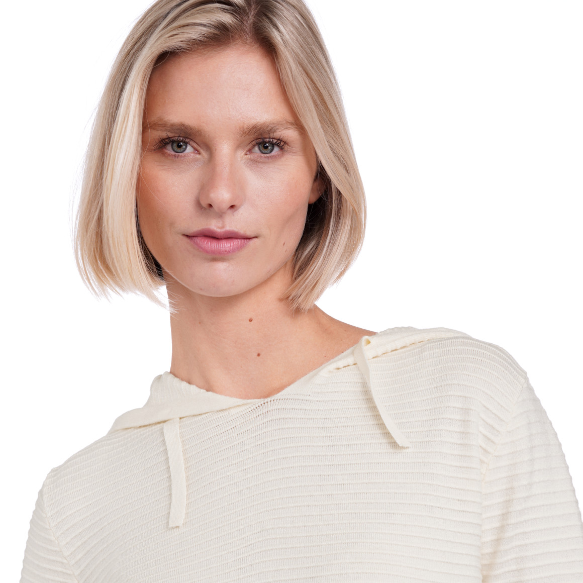 Gina Damen Strickhoodie gerippt cremeweiss