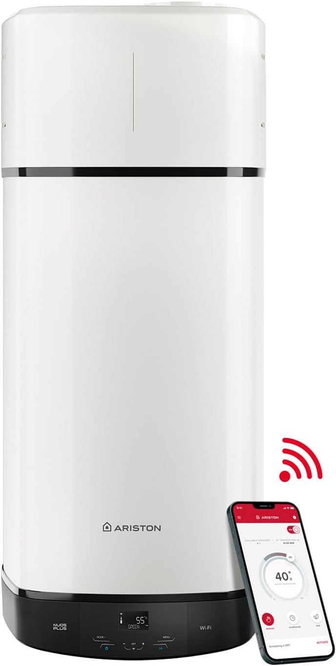 Ariston Nuos Plus S2 WLAN, 80 Liter, mit Aerothermie, energiesparend, leise, Fernbedienung, mobile App, 50,6 x 52 x 117,6, hergestellt für spanische Installation, Effizienz, A+ Bereich (A+/F)