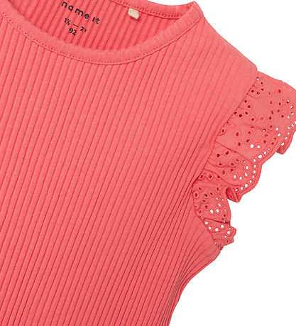 Name It T-Shirt - Rib - NmfHalina - Spiced Coral m. Spitze