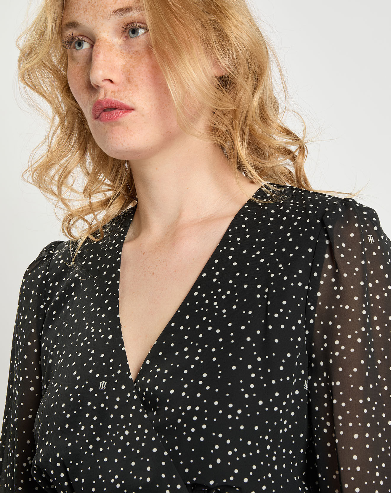 Tommy Hilfiger Top en crêpe Georgette Wrap imprimé noir/blanc