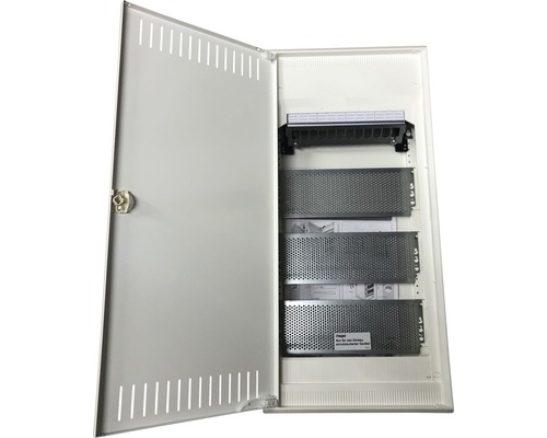 Hager VA48NW volta Multimedia IP30 opbouw-kunststof verdeelkast, 4-rijig, met gesleufde stalen deur, wit, BxHxD 305x640x96,5 mm