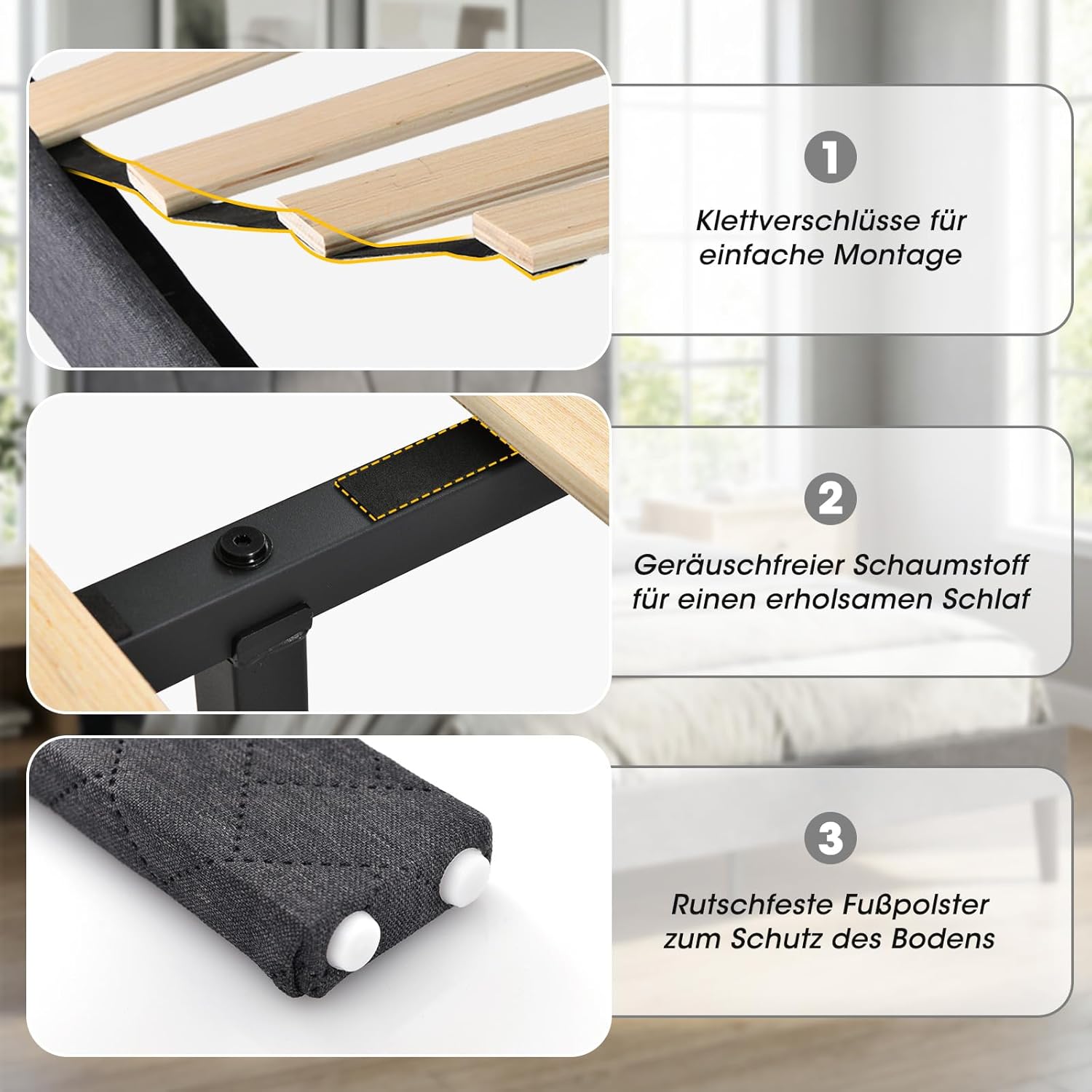 COSTWAY Polsterbett mit Lattenrost, Bettrahmen aus Holz mit höhenverstellbarem Kopfteil in Leinenstoff, Bettgestell ohne Matratze, Grau (140 x 200 cm)