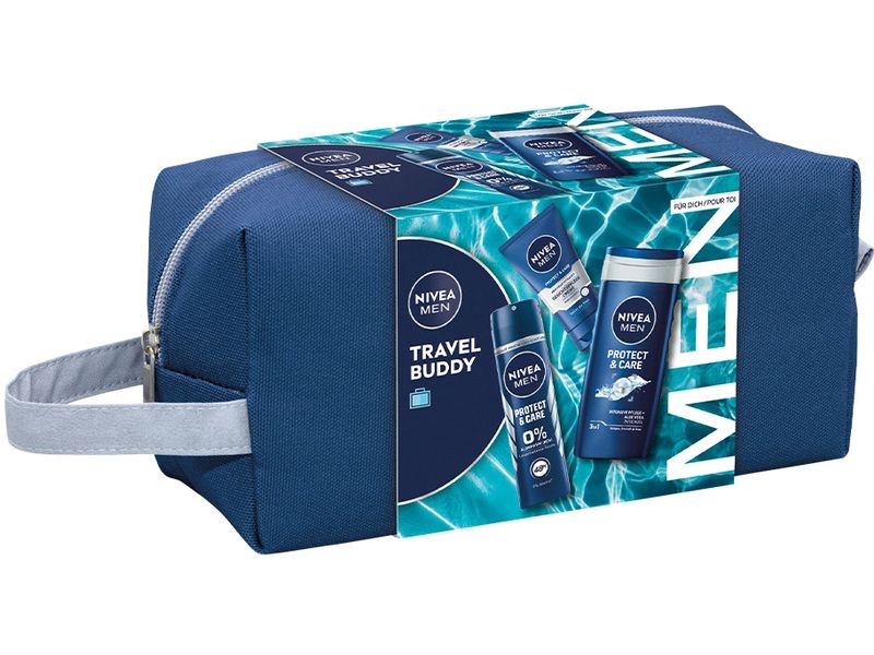 NIVEA MEN Geschenkset Travel Buddy 2024 Set mit feuchtigkeitsspendenden Pflegeprodukten