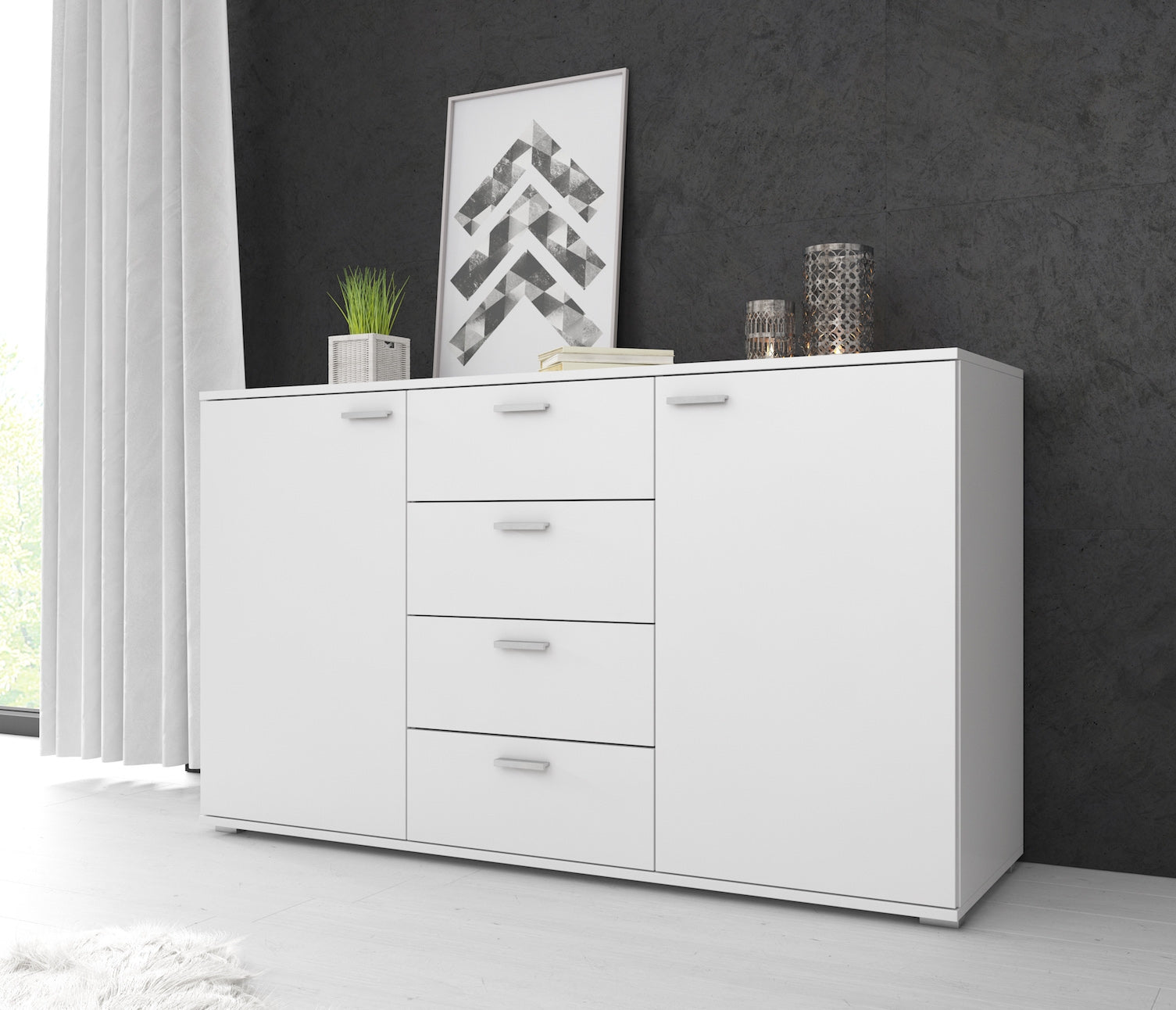 Meubella - Dressoir Dento - Wit - 150 cm